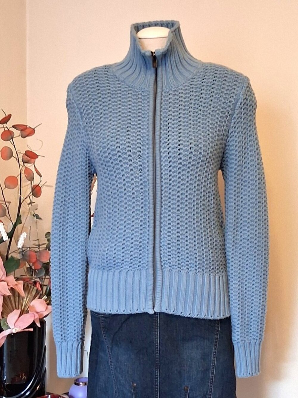 NWOT Peak Performance 100% Cotton Chunky Knit Cardigan Sweater Heavyweight Drape